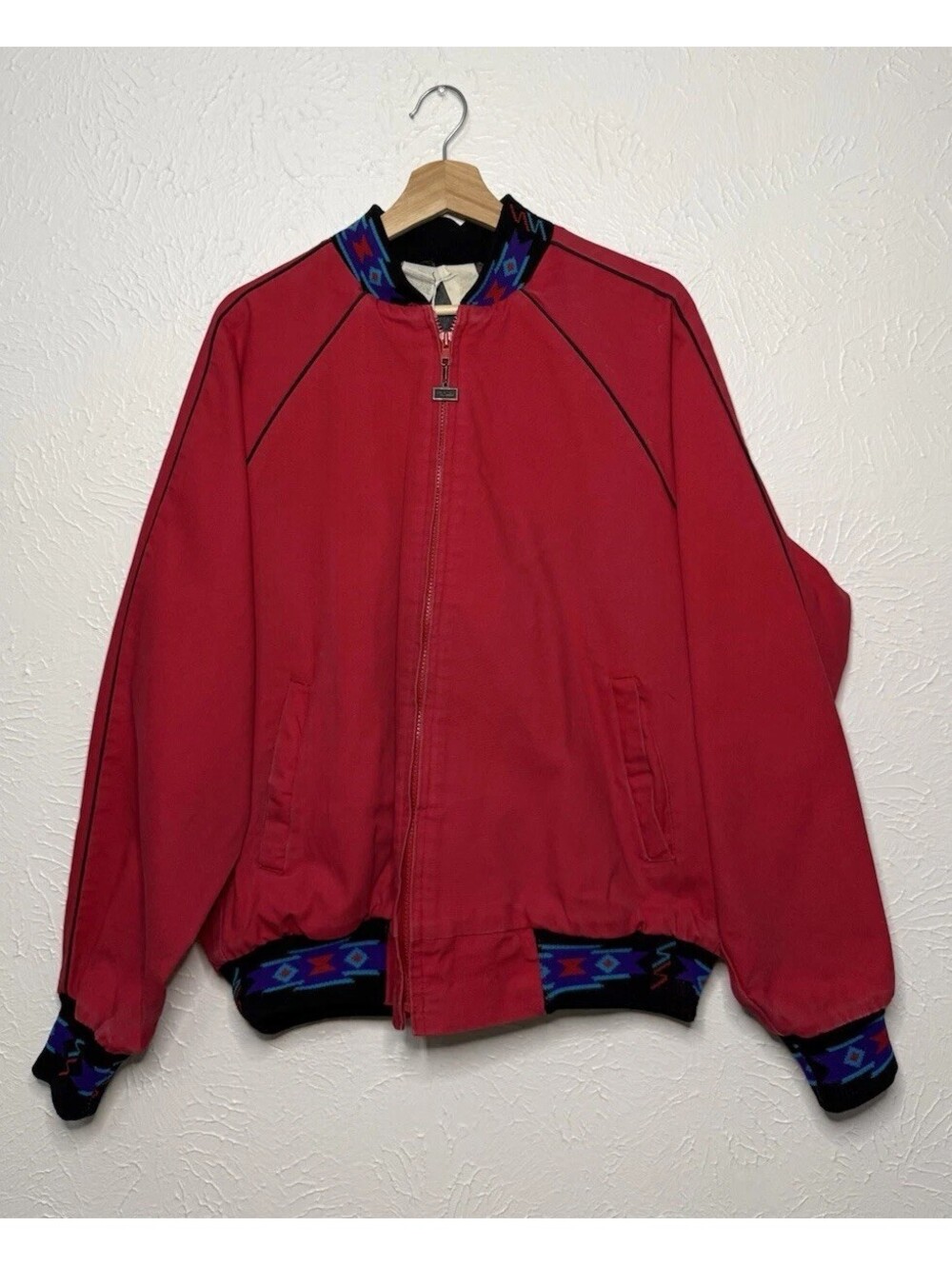 WALLS - Men's Vintage USA Red Canvas Aztec Trim Full Zip Jacket - Large 42-44